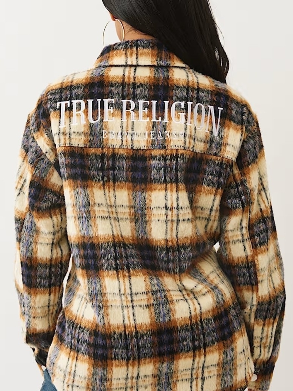 True Religion Women’s Plaid Shacket - Cream & Brown